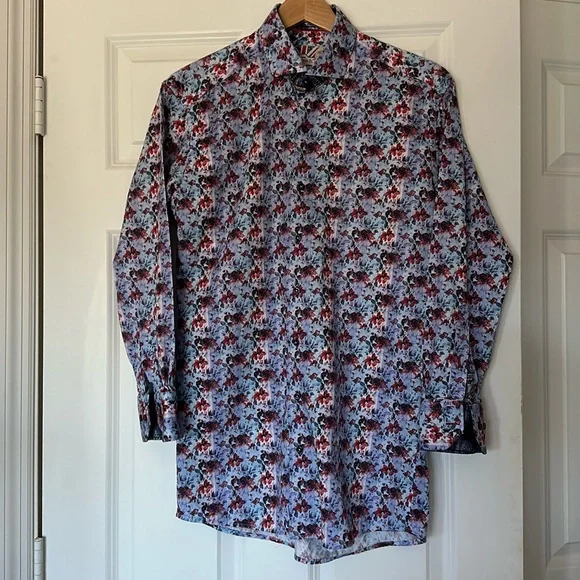 7 DOWNIE ST. LONDON button down floral shirt. Size “4” (M). Blue/red/pink. EUC. - Picture 1 of 13